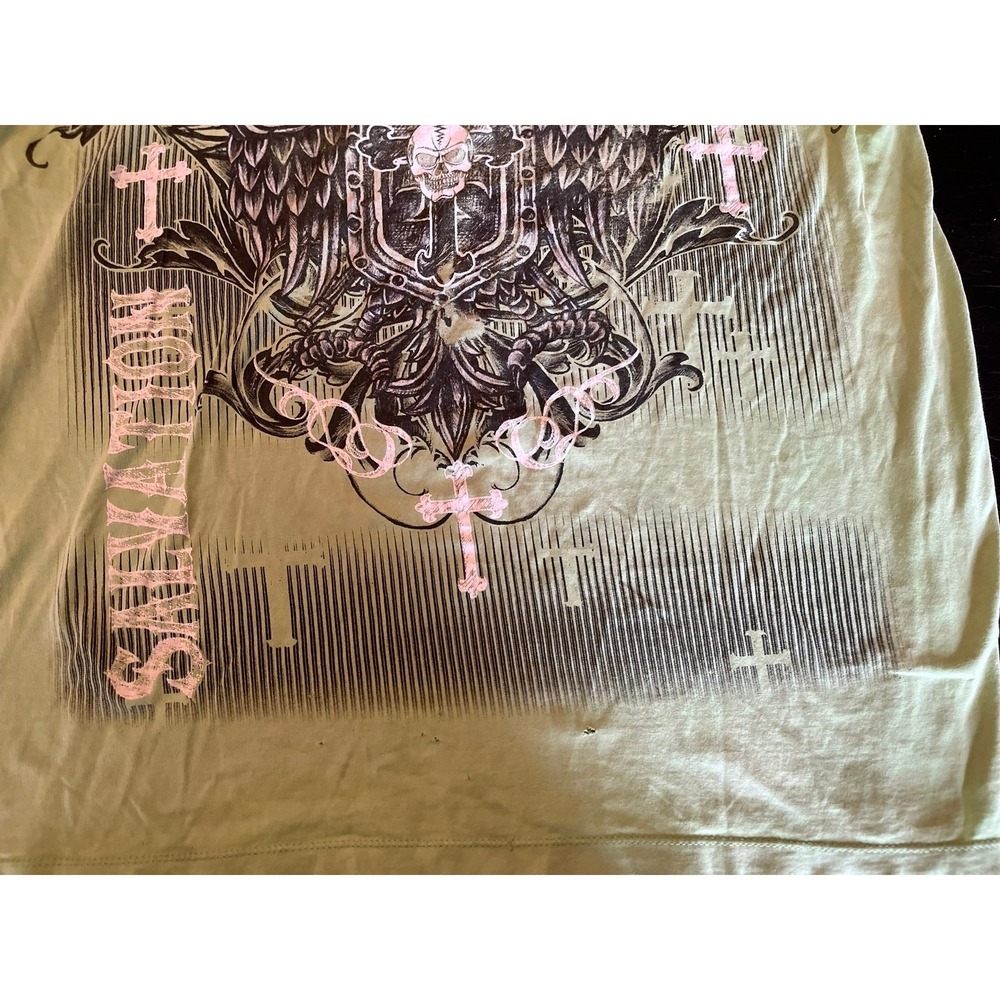 Vintage‎ Style Graphic T-Shirt Salvation Skull Cross Green Design - Picture 4 of 7